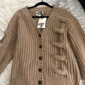 KBB by Kahlana Cable Mix Cardi Tan Cardigan Sweater